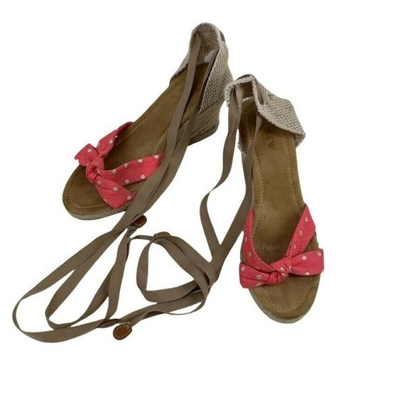 J. Crew Espadrille Wedges Sandals Knotted Polka Dot Tie Up Made in Italy Size 6 - Picture 1 of 10